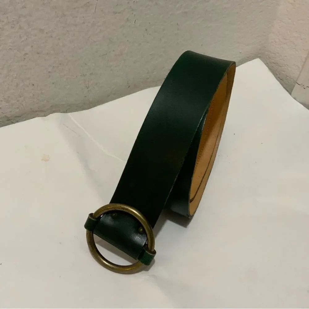 Genuine Leather Vintage Calderon Green Belt with Gold BuckleโSize M